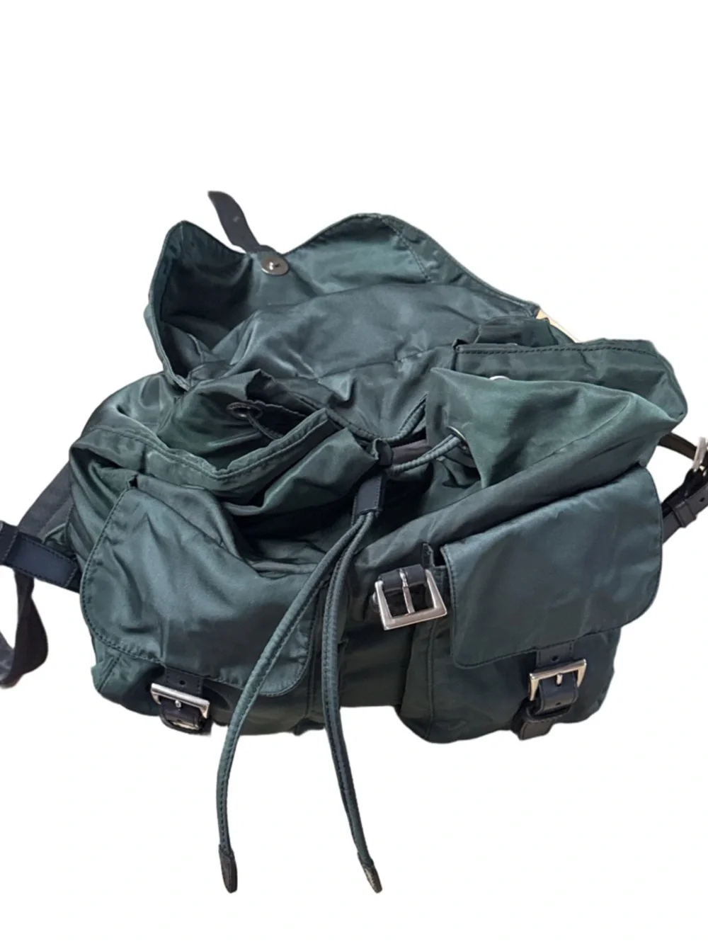 PRADA Vela Double Front Pockets Nylon Backpack Green COA & Dust Bag Medium - Picture 11 of 16
